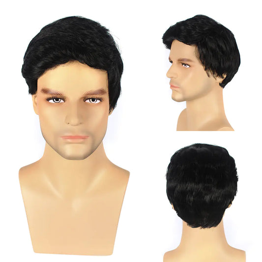Fluffy Short Curly Wig for Middle-aged Men